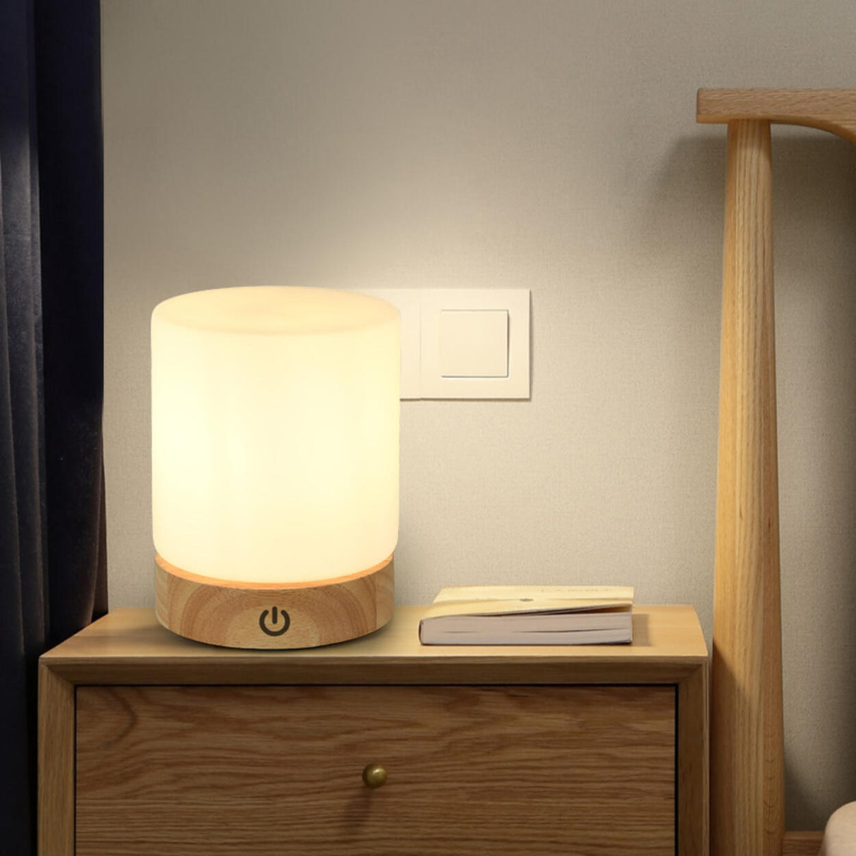 Simple Square Wooden Bedside Lamp with Touch Switch Image - 4