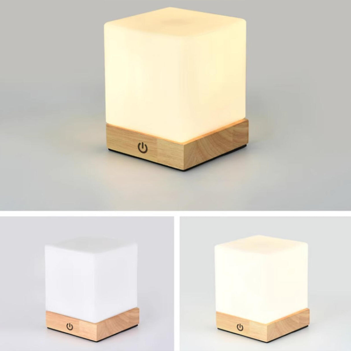 Simple Square Wooden Bedside Lamp with Touch Switch Image - 6