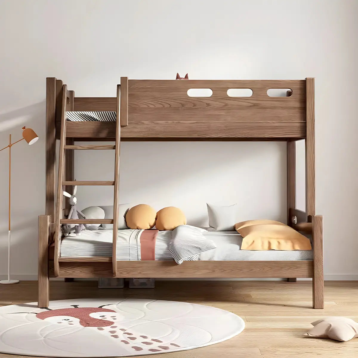 Simple Storage Guardrail Rubberwood Walnut Bunk Bed Image - 1