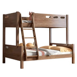 Simple Storage Guardrail Rubberwood Walnut Bunk Bed Image - 10