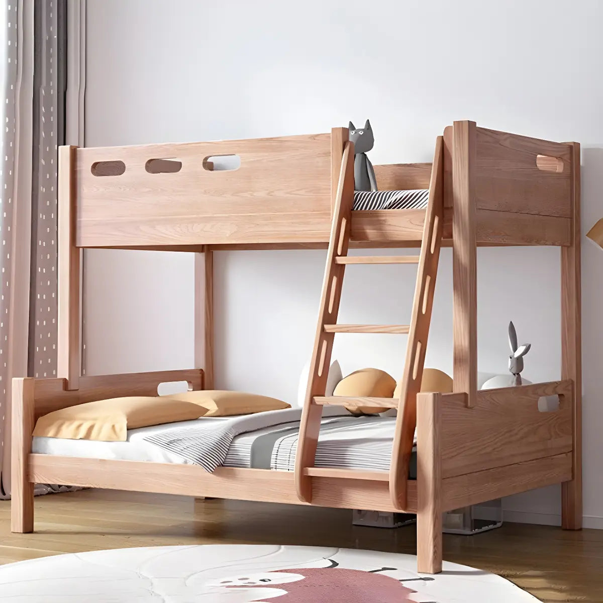 Simple Storage Guardrail Rubberwood Walnut Bunk Bed Image - 11