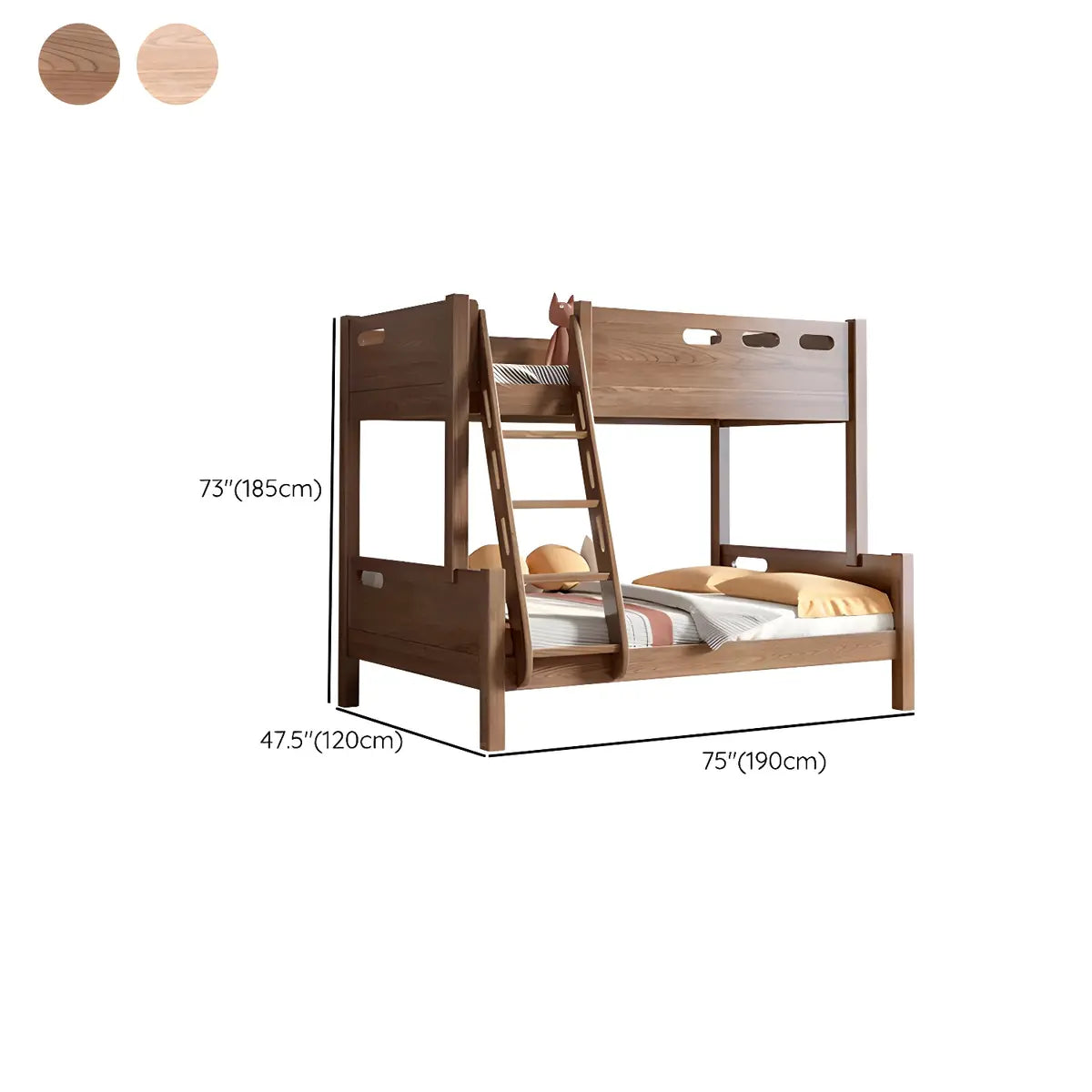 Simple Storage Guardrail Rubberwood Walnut Bunk Bed 