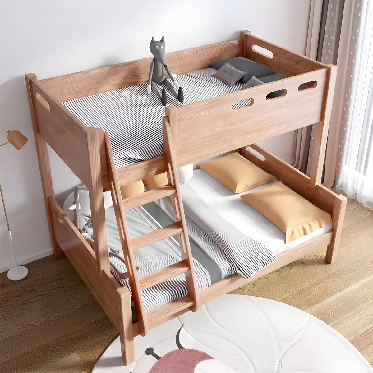 Simple Storage Guardrail Rubberwood Walnut Bunk Bed Image - 2