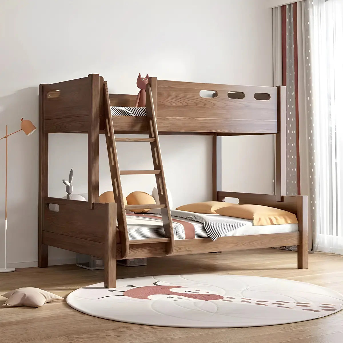 Simple Storage Guardrail Rubberwood Walnut Bunk Bed Image - 3