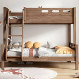 Simple Storage Guardrail Rubberwood Walnut Bunk Bed Image - 4