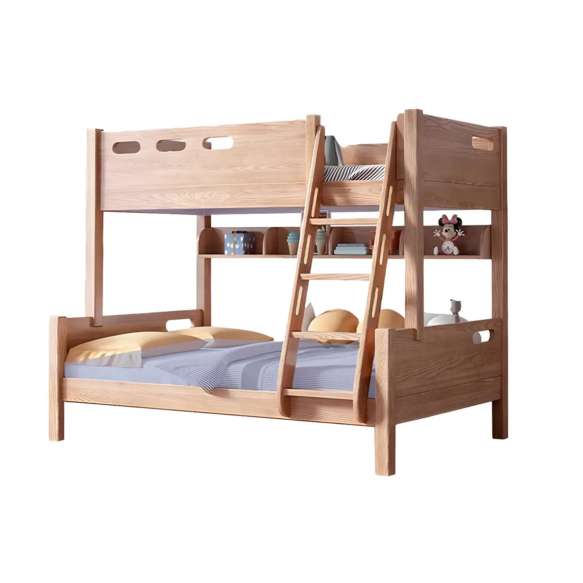 Simple Storage Guardrail Rubberwood Walnut Bunk Bed Image - 5