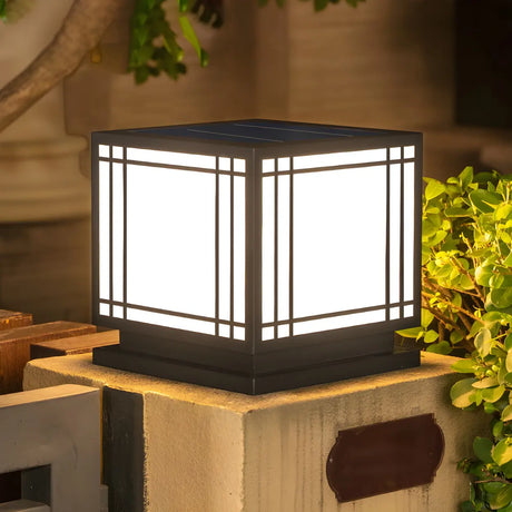 Simple Strip Decor Square Metal Outdoor Solar Post Lamp Image - 1