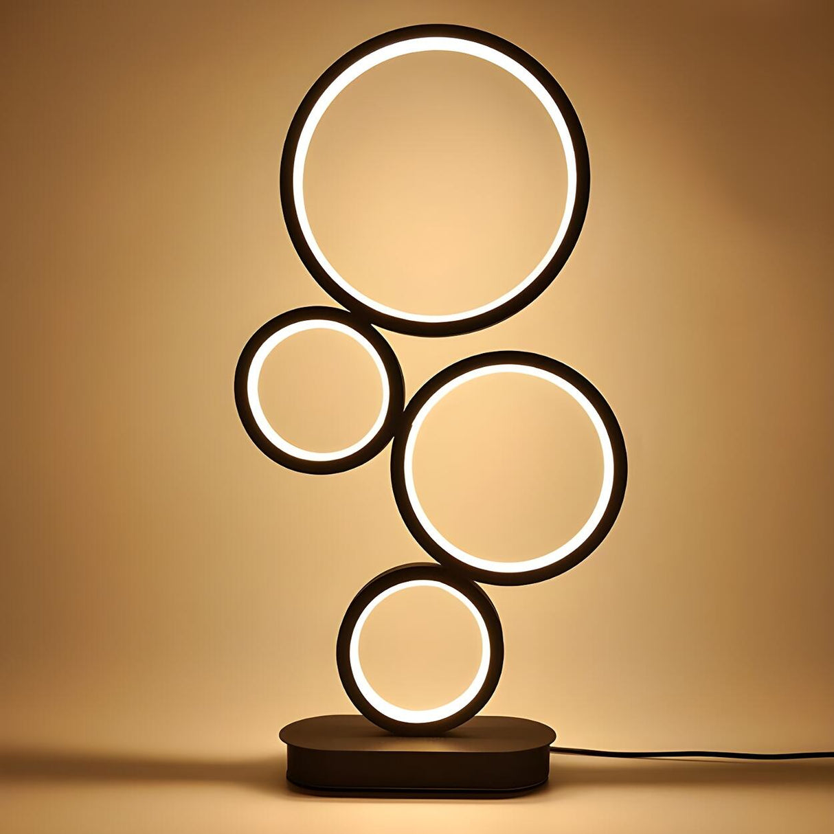 Simple Stylish Black Round 4 Lights LED Table Lamp Image - 6