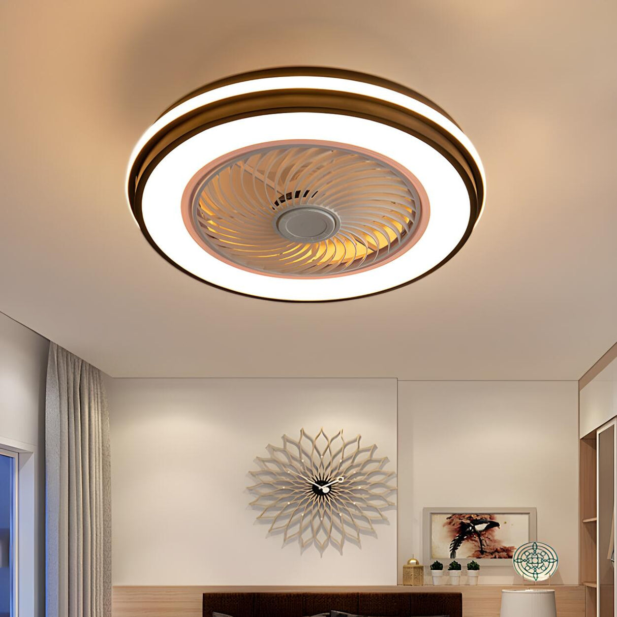 Simple Stylish Bladeless Flush Ceiling Fan with Light Image - 1