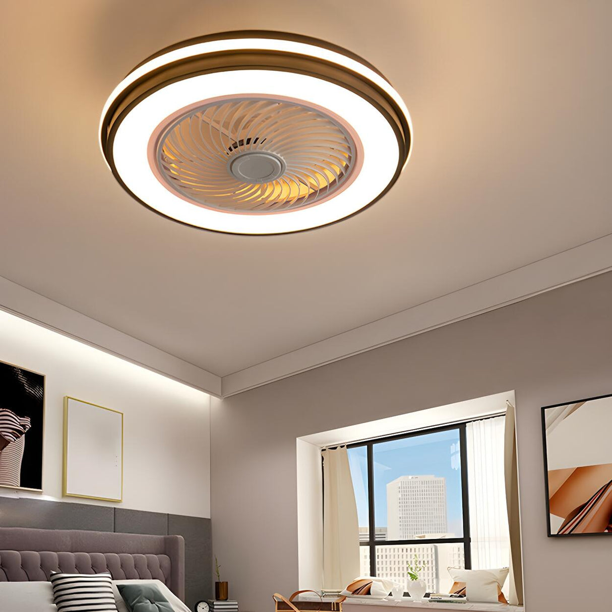 Simple Stylish Bladeless Flush Ceiling Fan with Light Image - 20