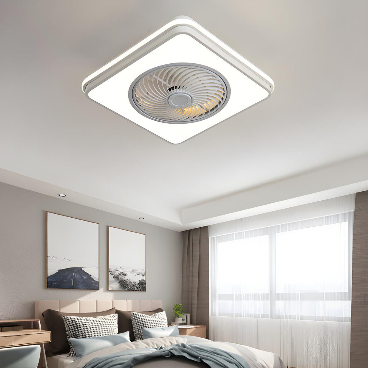 Simple Stylish Bladeless Flush Ceiling Fan with Light Image - 21