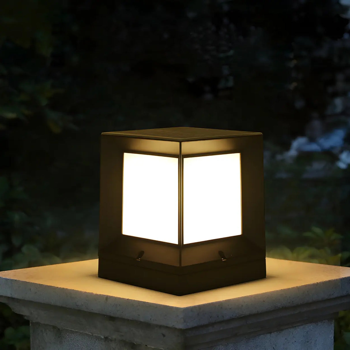 Simple Stylish Cube White LED Post Outdoor Table Lamp Image - 1