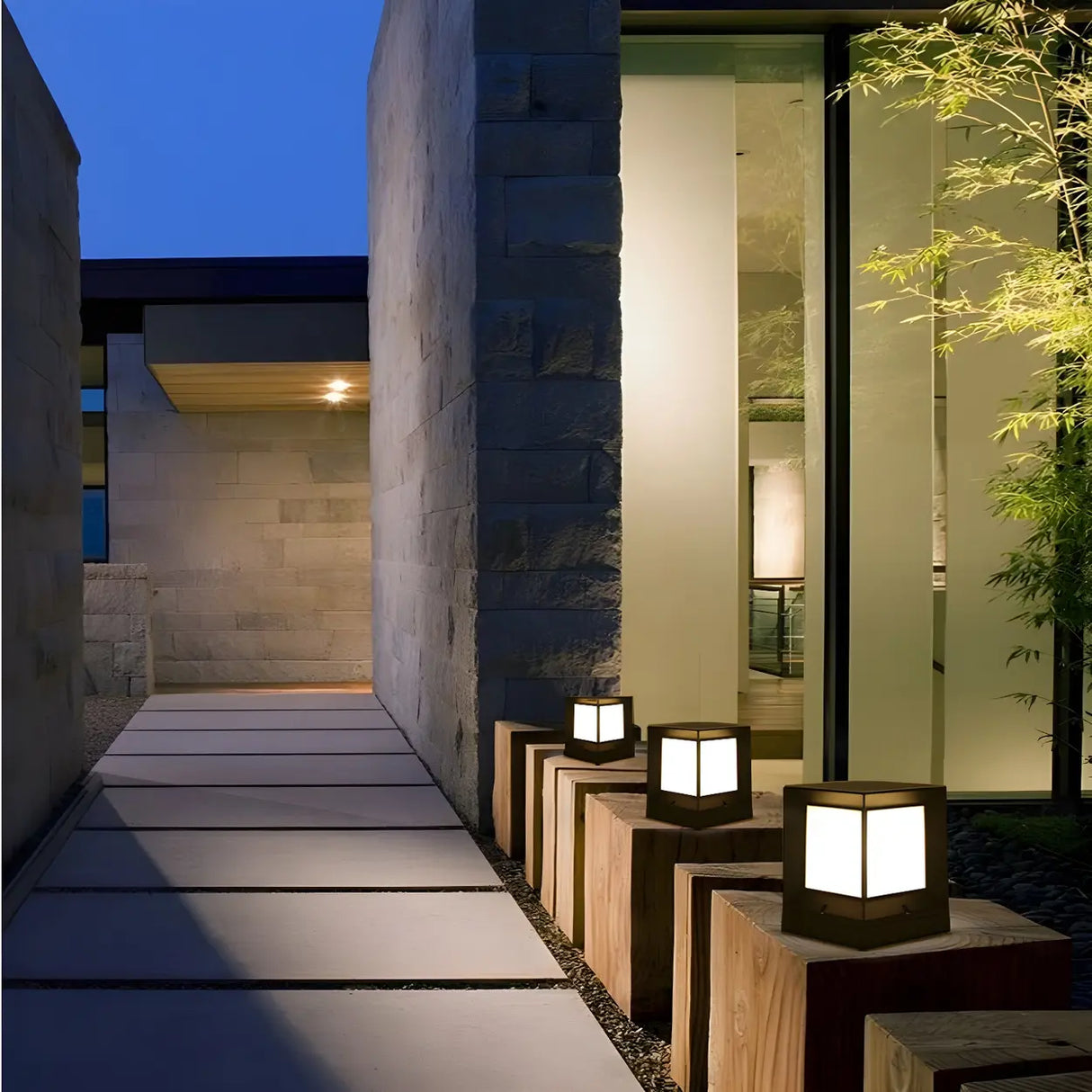 Simple Stylish Cube White LED Post Outdoor Table Lamp Image - 4