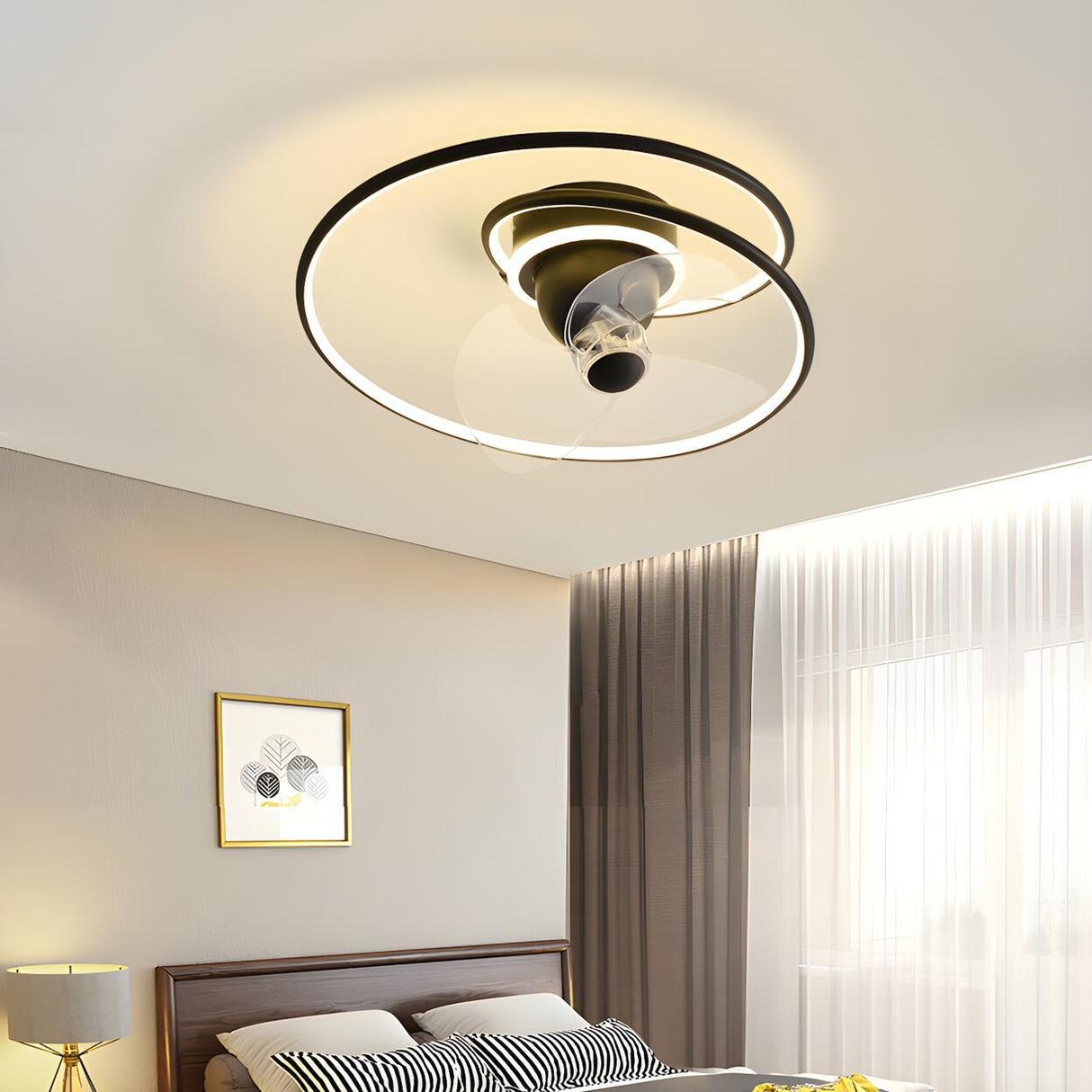 Simple Stylish Infinite Metal Ceiling Fan with Light Image - 1