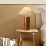 Simple Tapered Fabric Shade Column Wooden Table Lamp Image - 1