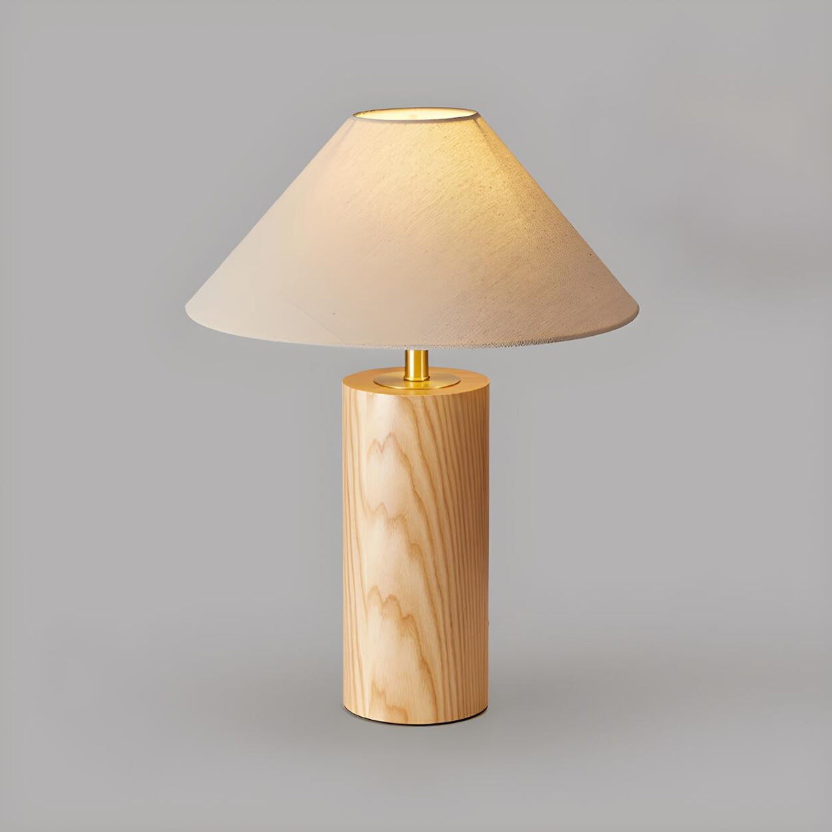 Simple Tapered Fabric Shade Column Wooden Table Lamp Image - 2