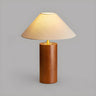 Simple Tapered Fabric Shade Column Wooden Table Lamp Image - 3