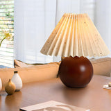 Simple Umbrella Pleated Wooden Globe Base Table Lamp Image - 11