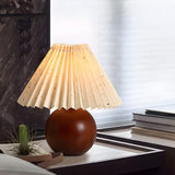 Simple Umbrella Pleated Wooden Globe Base Table Lamp Image - 12