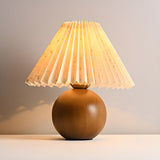 Simple Umbrella Pleated Wooden Globe Base Table Lamp Image - 4