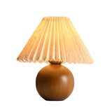 Simple Umbrella Pleated Wooden Globe Base Table Lamp Image - 7