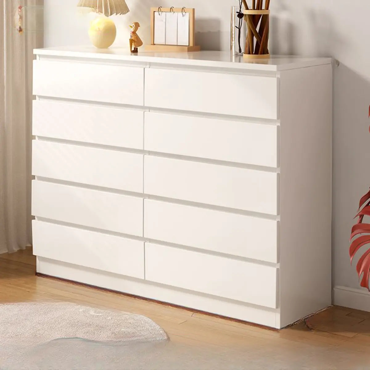 Simple Vertical Hardwood White Dresser with 5 Drawers Image - 11