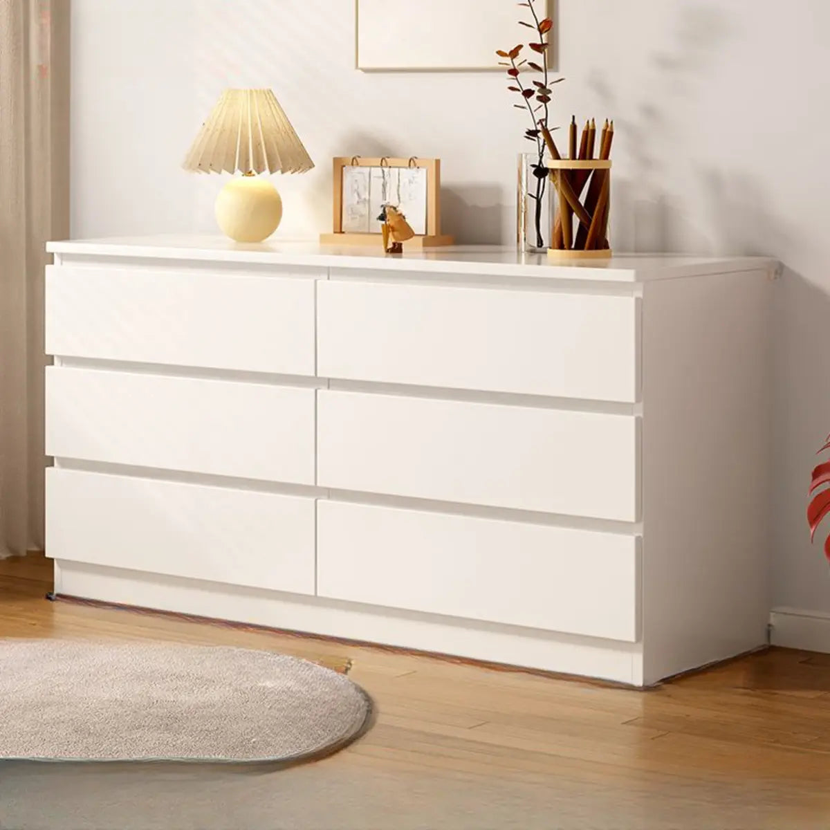 Simple Vertical Hardwood White Dresser with 5 Drawers Image - 13