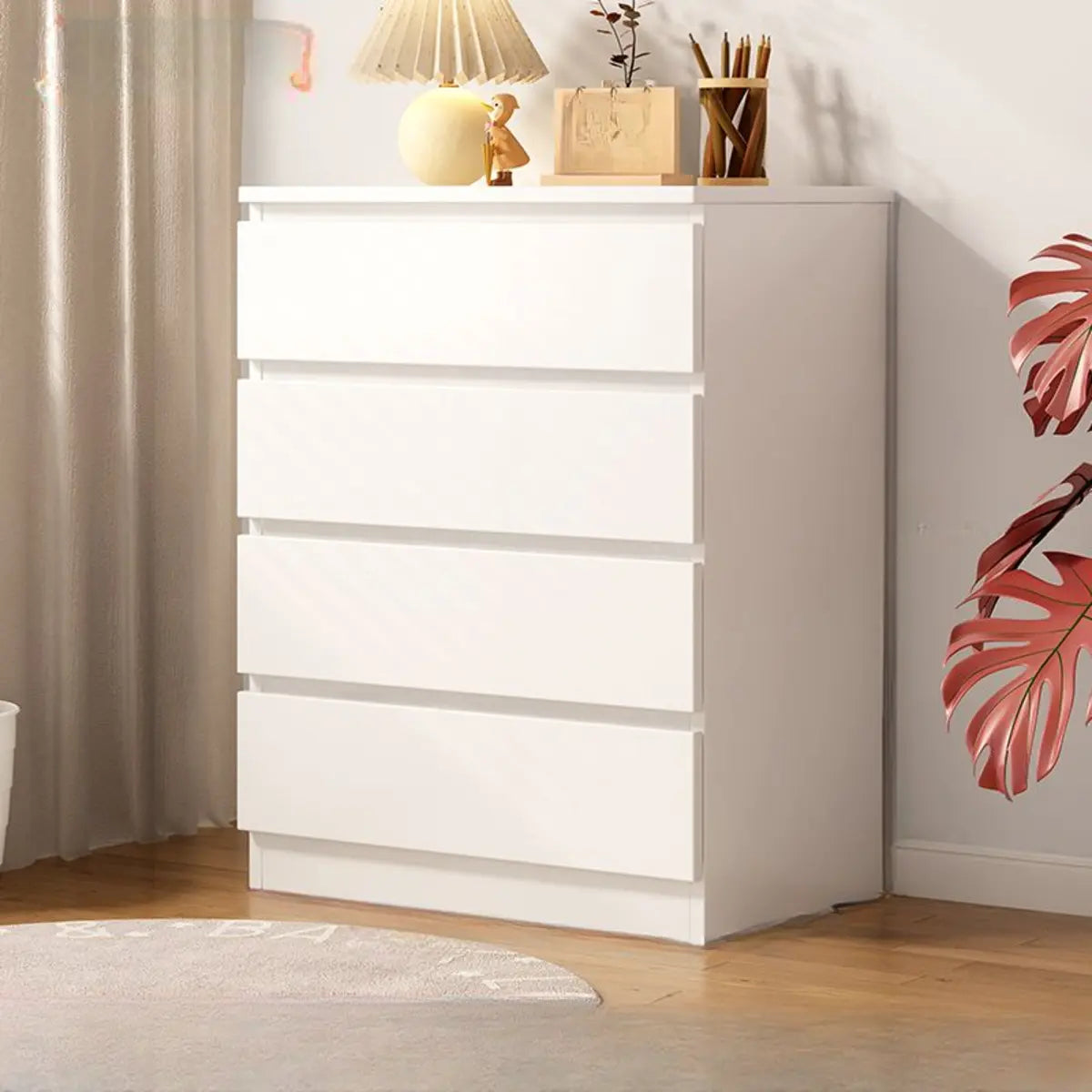 Simple Vertical Hardwood White Dresser with 5 Drawers Image - 3