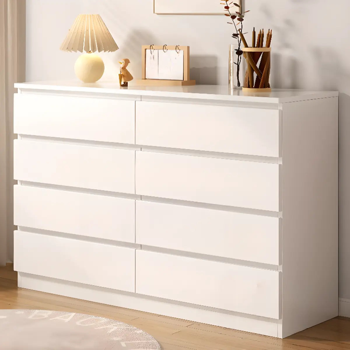 Simple Vertical Hardwood White Dresser with 5 Drawers Image - 4