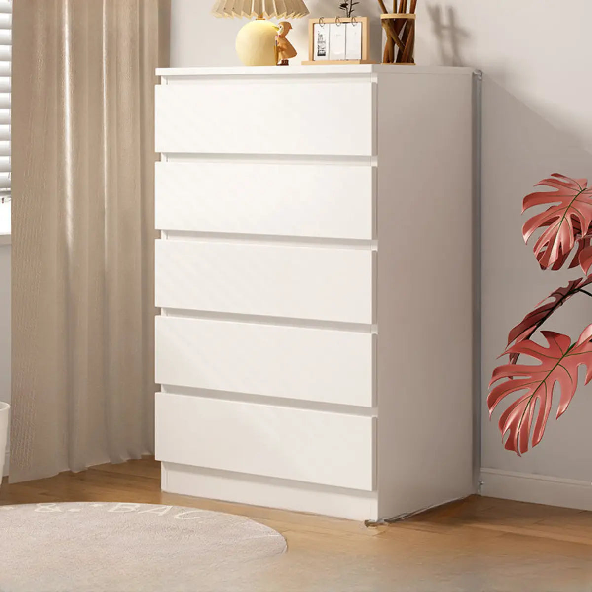 Simple Vertical Hardwood White Dresser with 5 Drawers Image - 5