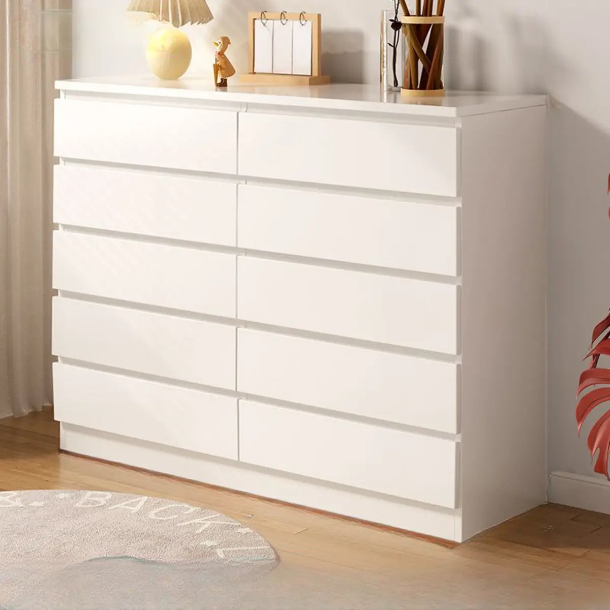 Simple Vertical Hardwood White Dresser with 5 Drawers Image - 6