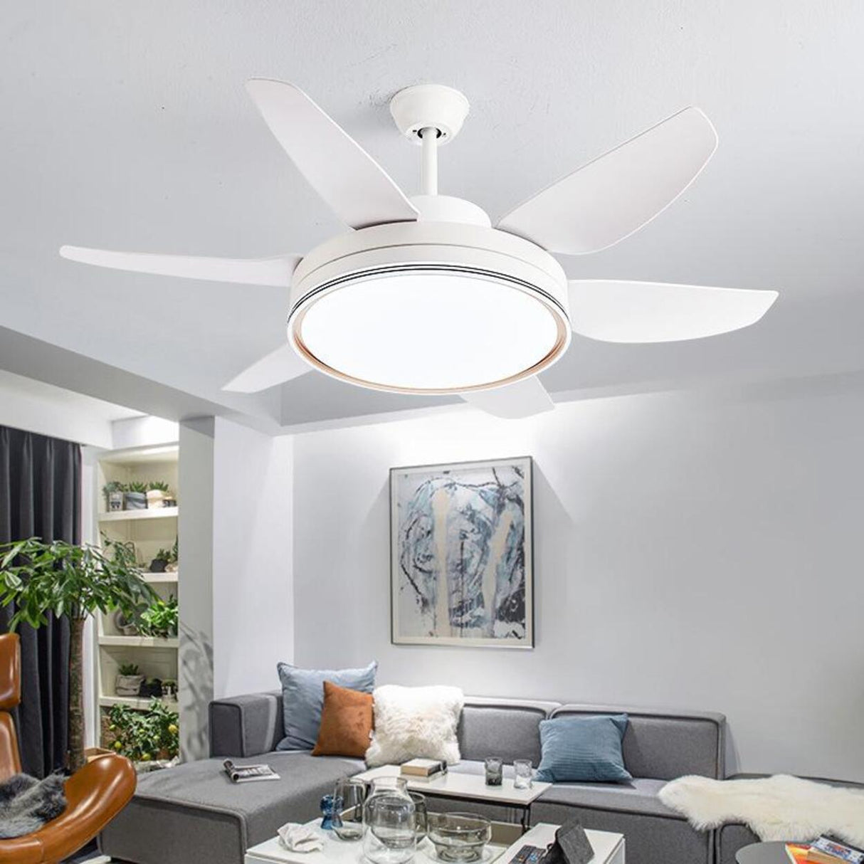 Simple White 6 Blades Windmill LED Ceiling Fan Light Image - 1