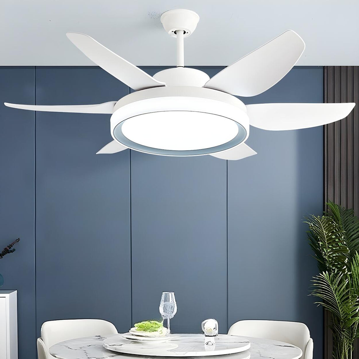 Simple White 6 Blades Windmill LED Ceiling Fan Light Image - 10