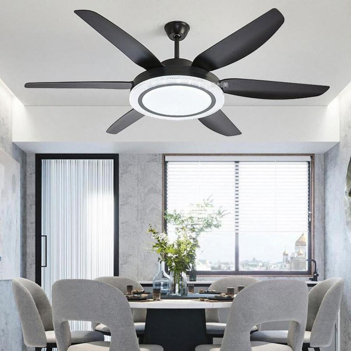 Simple White 6 Blades Windmill LED Ceiling Fan Light Image - 6