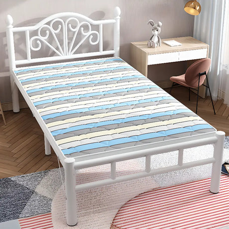 Simple White Alloy Open-Frame Single Bed with Headboard Image - 1