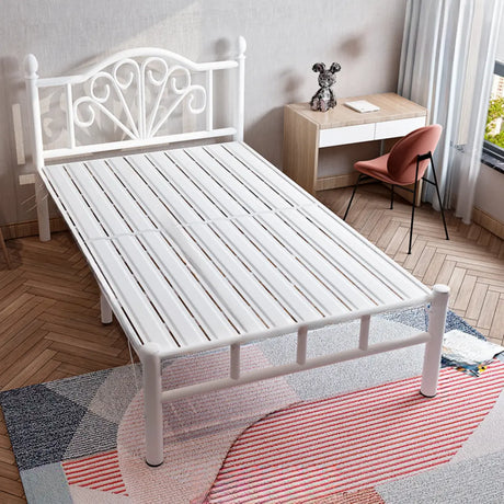 Simple White Alloy Open-Frame Single Bed with Headboard Image - 2