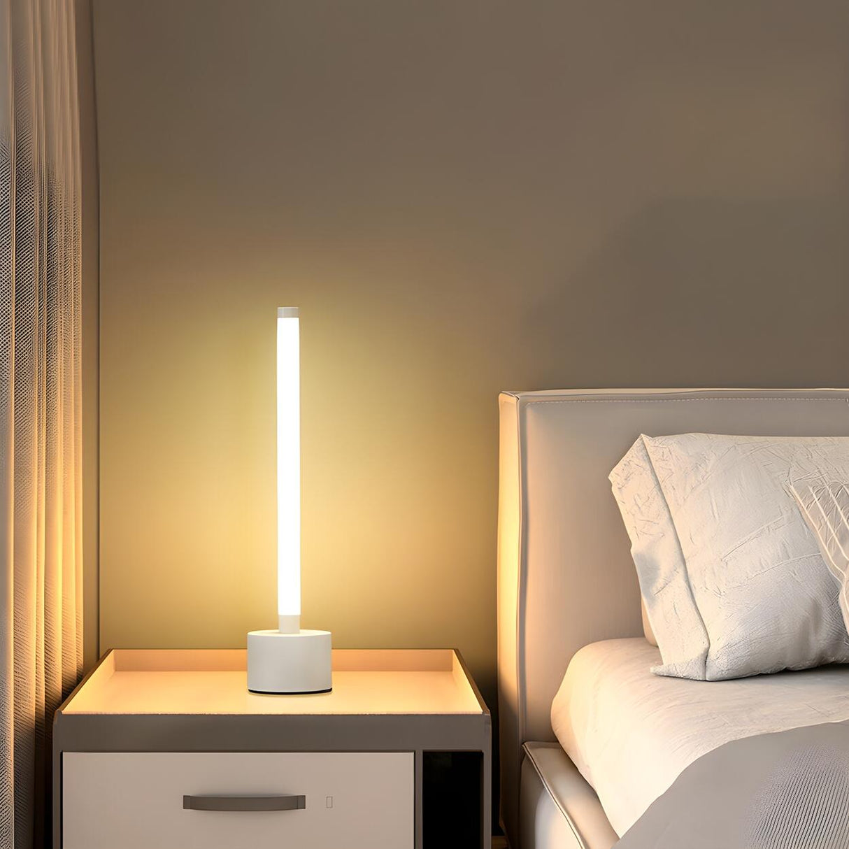 Simple White Aluminum LED Straight Line Table Lamp Image - 1