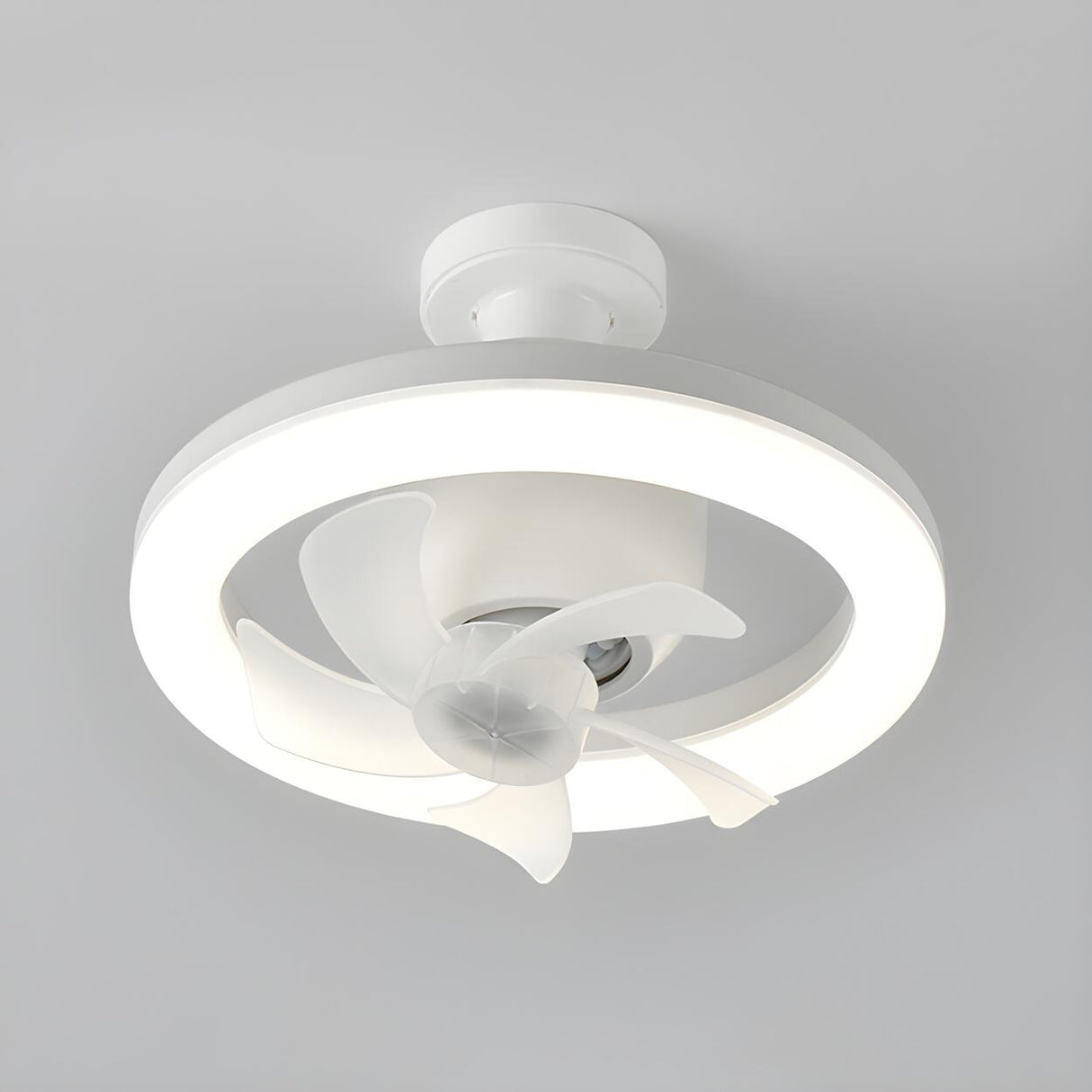 Simple White Circle Windmill Blade Ceiling Fan Light Image - 8