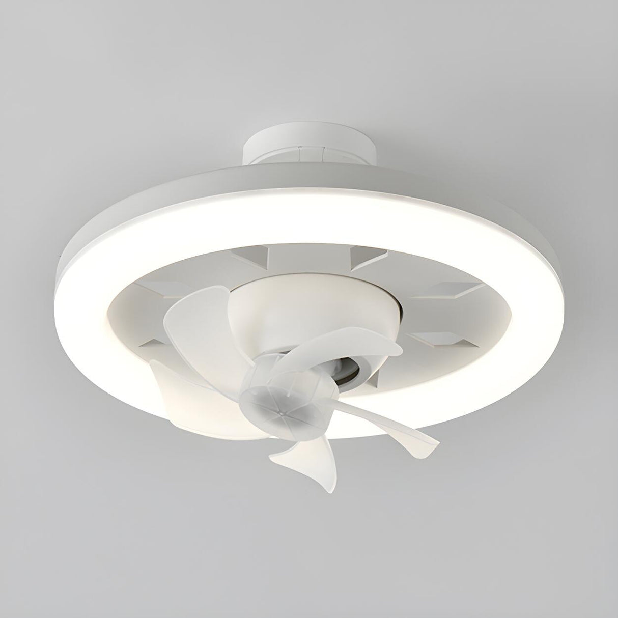 Simple White Circle Windmill Blade Ceiling Fan Light Image - 9