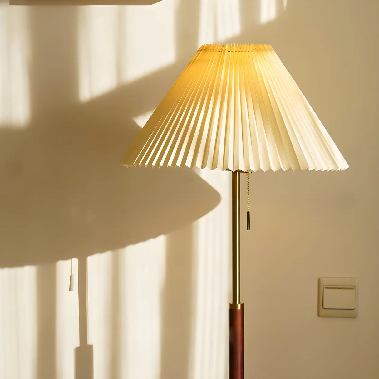 Simple White Cone Wooden Floor Lamp with Pull Chain Image - 12