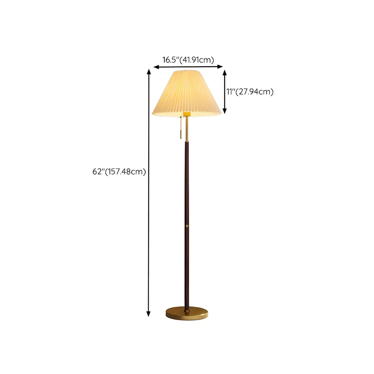 Simple White Cone Wooden Floor Lamp with Pull Chain 