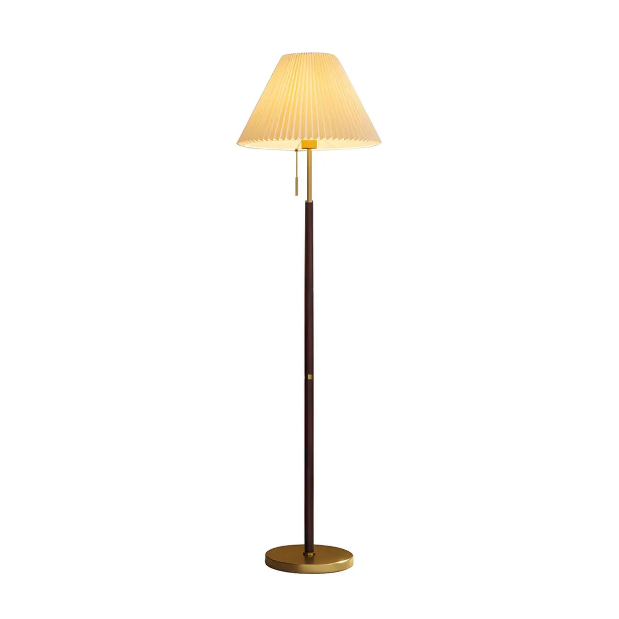 Simple White Cone Wooden Floor Lamp with Pull Chain Image - 5