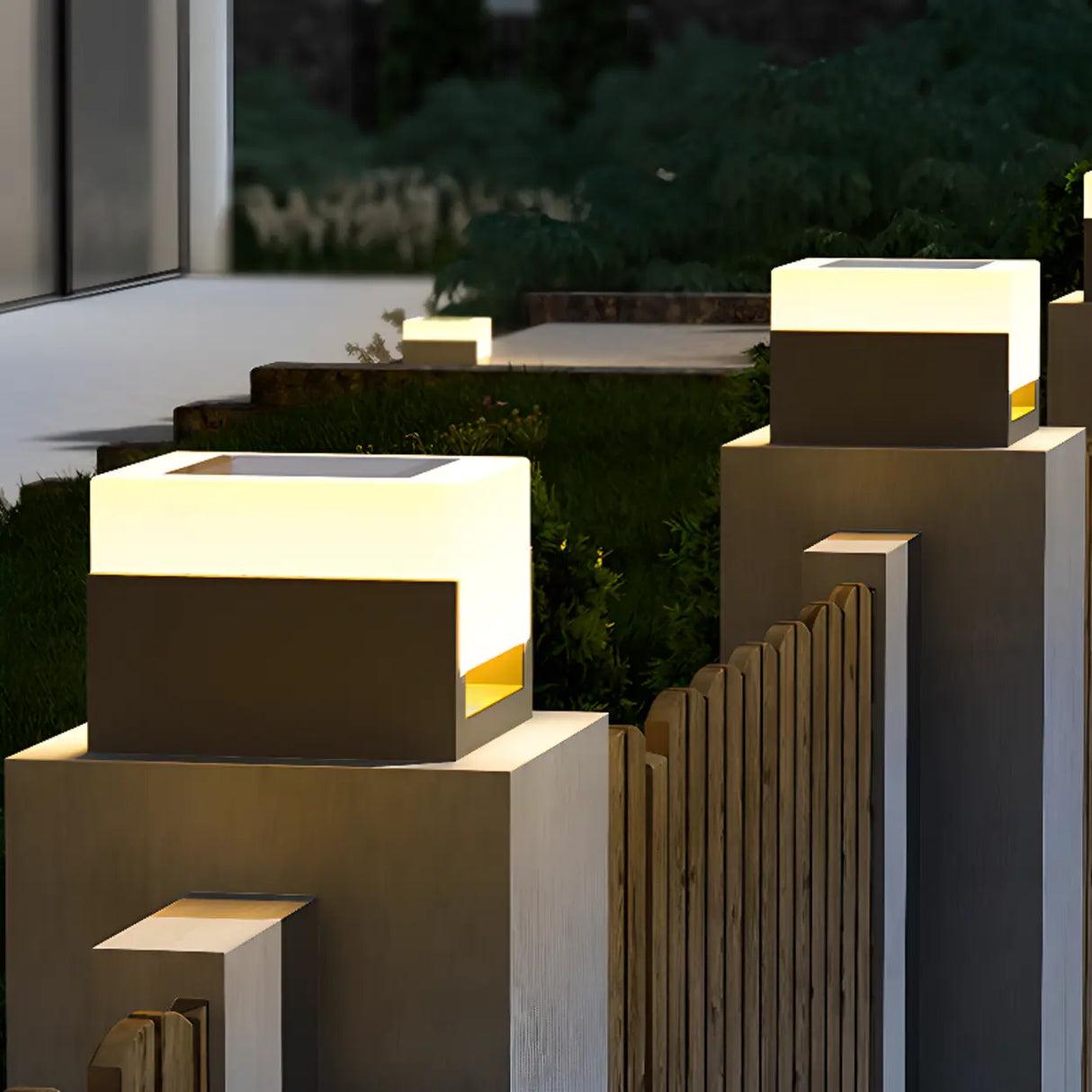 Simple White Cube Aluminum Outdoor Pathway Table Lamp Image - 1