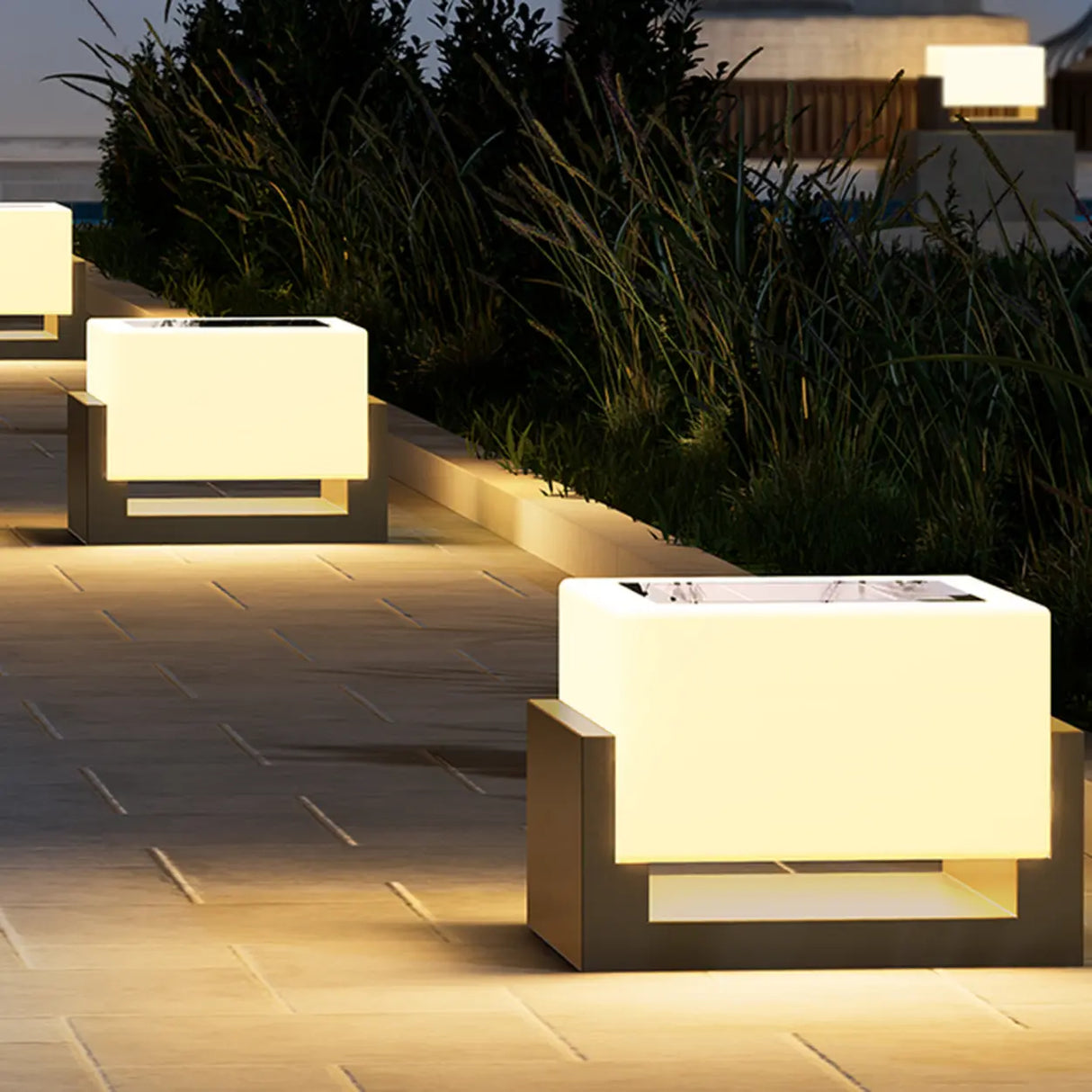 Simple White Cube Aluminum Outdoor Pathway Table Lamp Image - 5