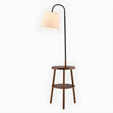 Simple White Cylinder Wooden Side Table Floor Lamp Image - 3