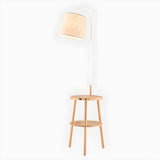 Simple White Cylinder Wooden Side Table Floor Lamp Image - 6