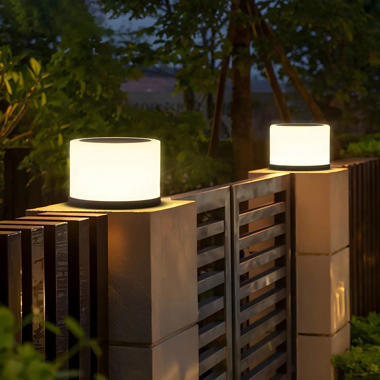 Simple White Cylindrical Pillar LED Outdoor Table Lamp Image - 4