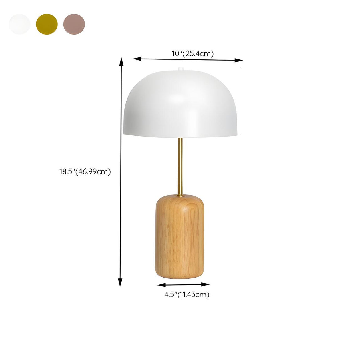 Simple White Dome Cylindrical Wooden Base Table Lamp 