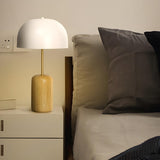 Simple White Dome Cylindrical Wooden Base Table Lamp Image - 4