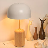 Simple White Dome Cylindrical Wooden Base Table Lamp Image - 9